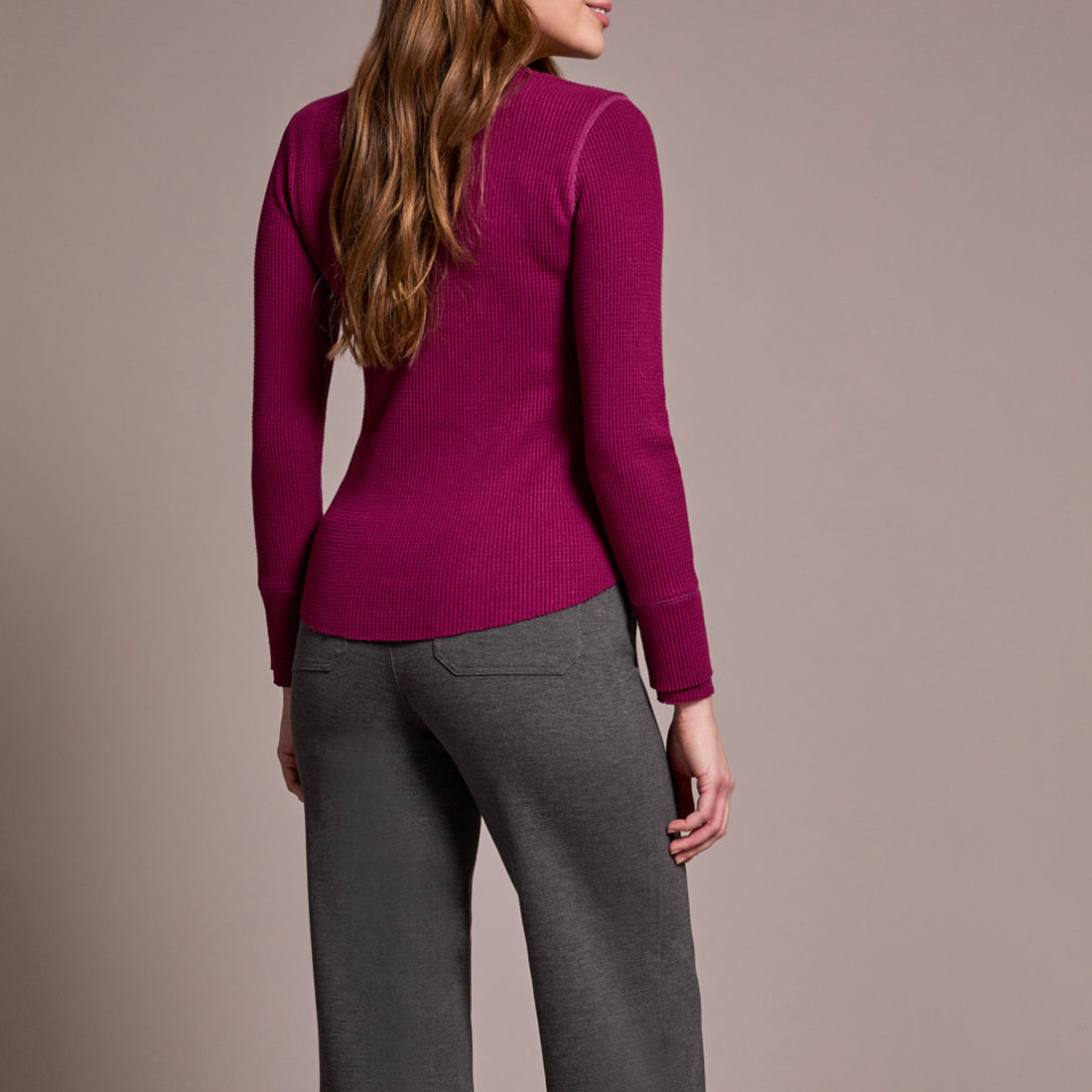 Tribal - Brushed Waffle Knit Henley Long Sleeve Top