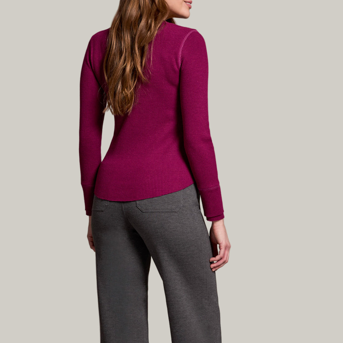 Tribal - Brushed Waffle Knit Henley Long Sleeve Top