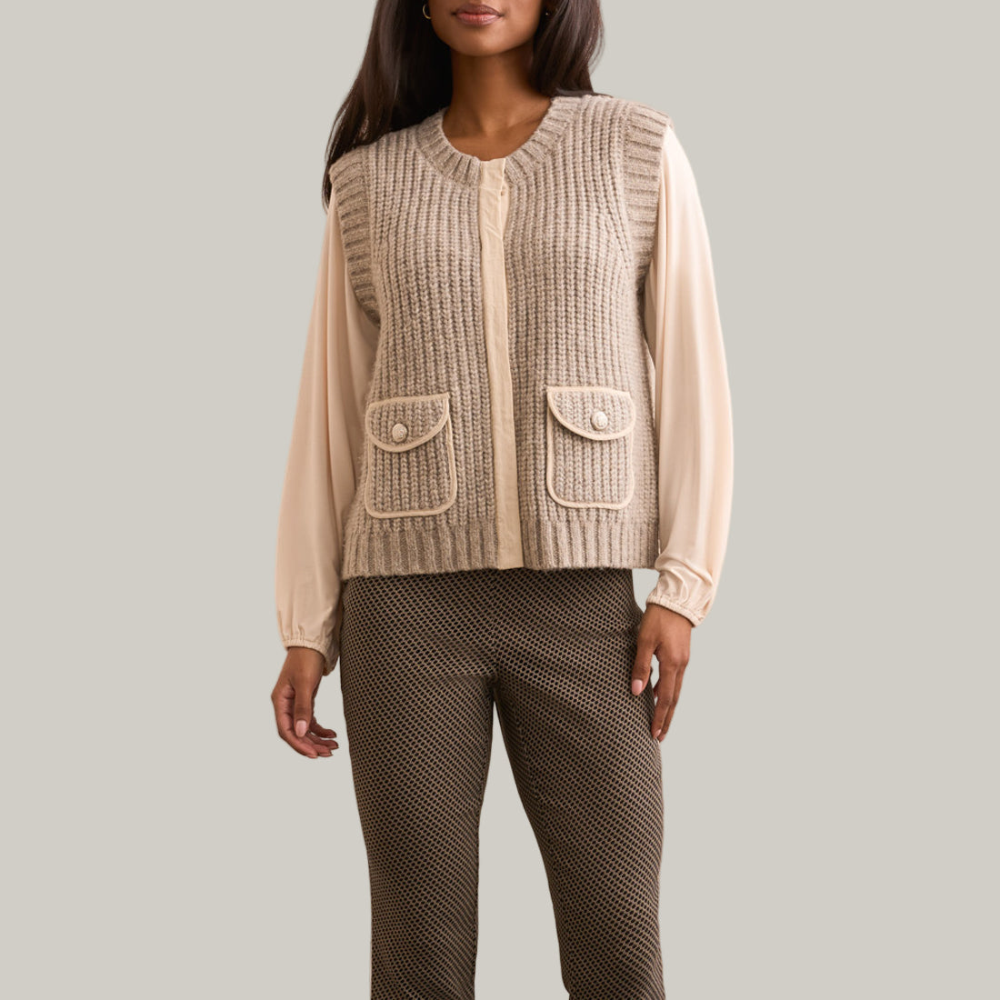 Tribal - Sleeveless Knit Vest With Pockets