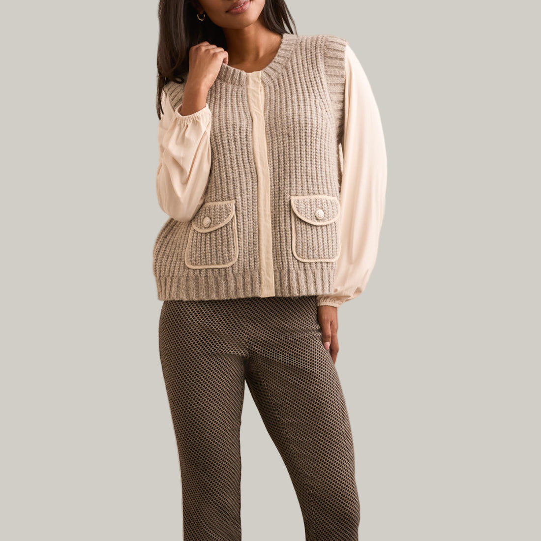Tribal - Sleeveless Knit Vest With Pockets