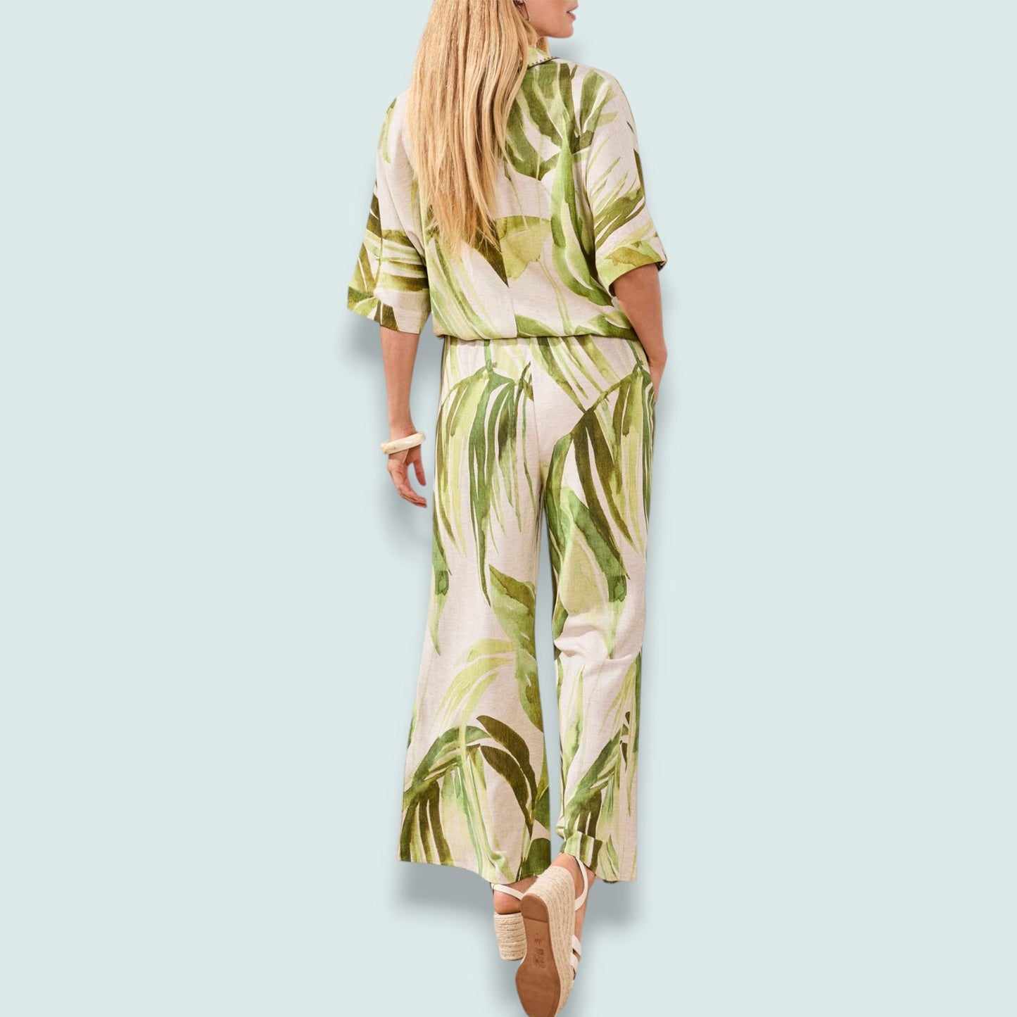 Tribal - Mint-Leaf Pintuck Wide-Leg Pant