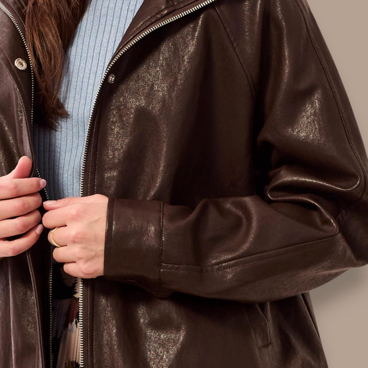 Tribal - Faux Leather Jacket With Adjustable Hem