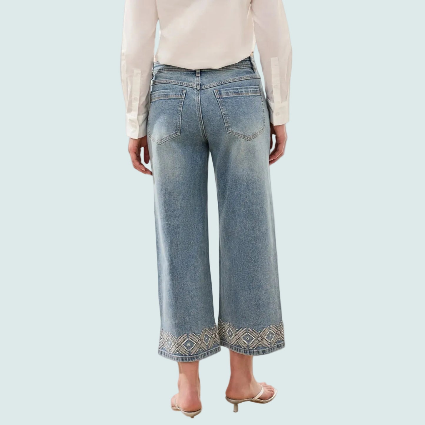 Tribal - Embroidered Boho Cropped Denim