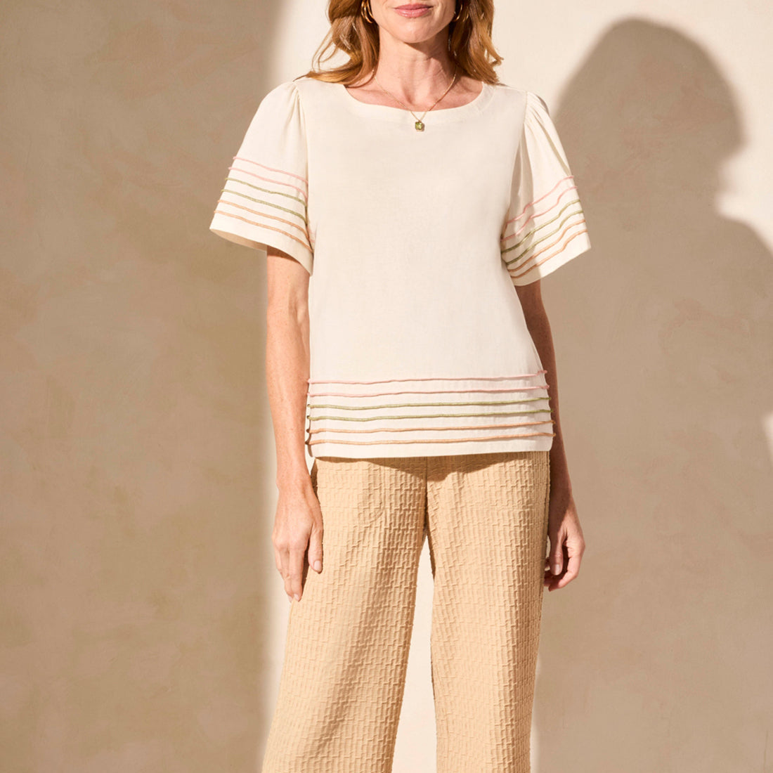 Tribal - Boat Neck Top With Contrast Stitching