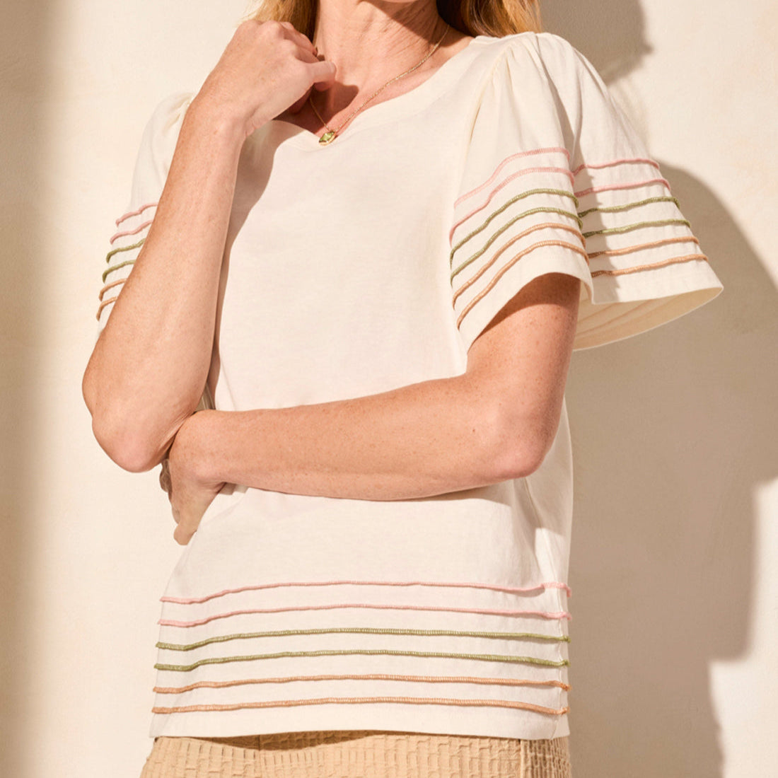 Tribal - Boat Neck Top With Contrast Stitching