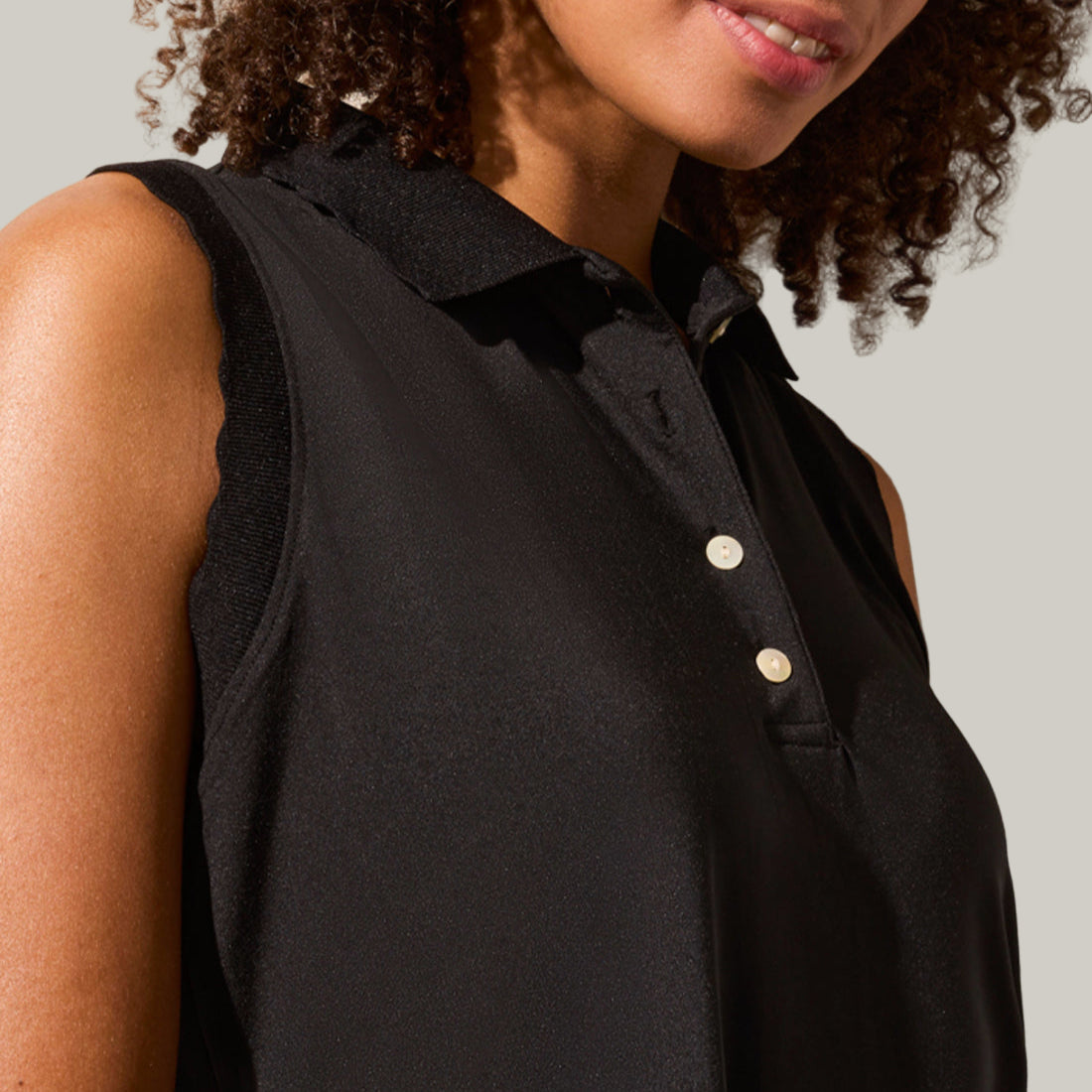 Tribal - Sleeveless Polo Top With Scallop Edge