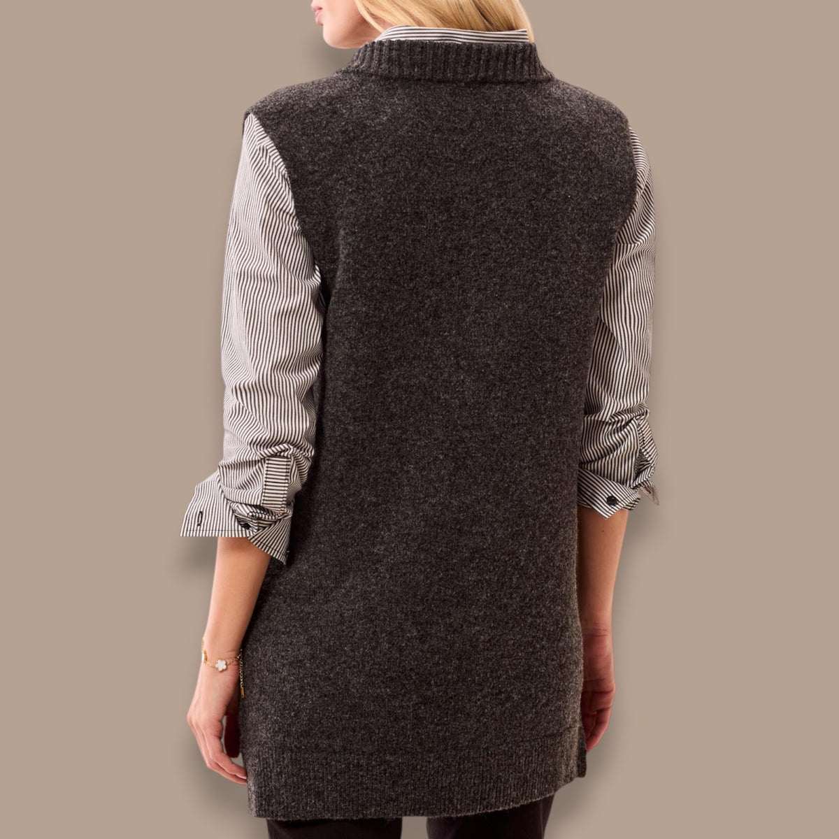 Tribal - Longline V-Neck Sweater Vest With Pockets