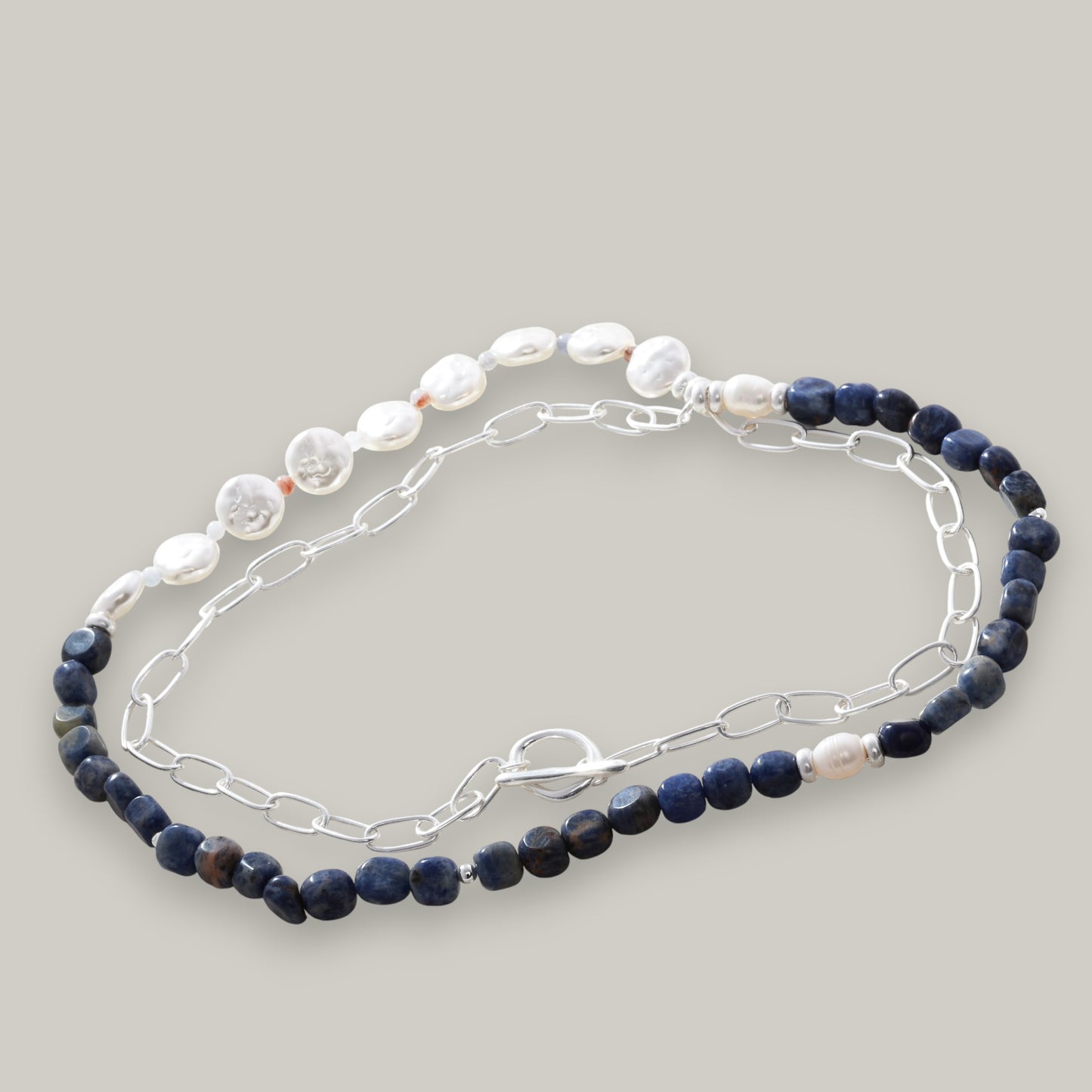 Merx - Navy and Grey Beaded Necklace