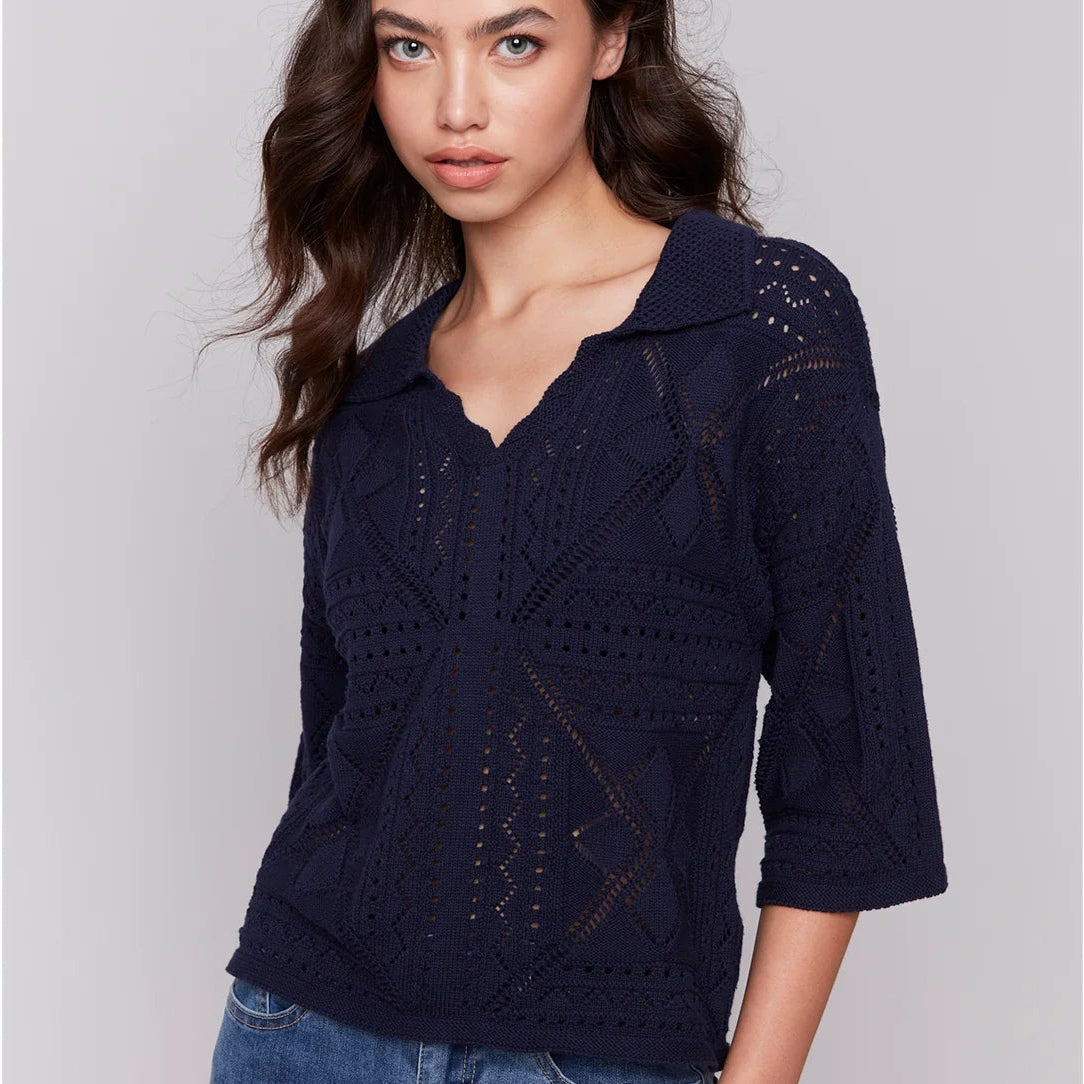 Charlie B - Johnny Collar Pointelle Sweater