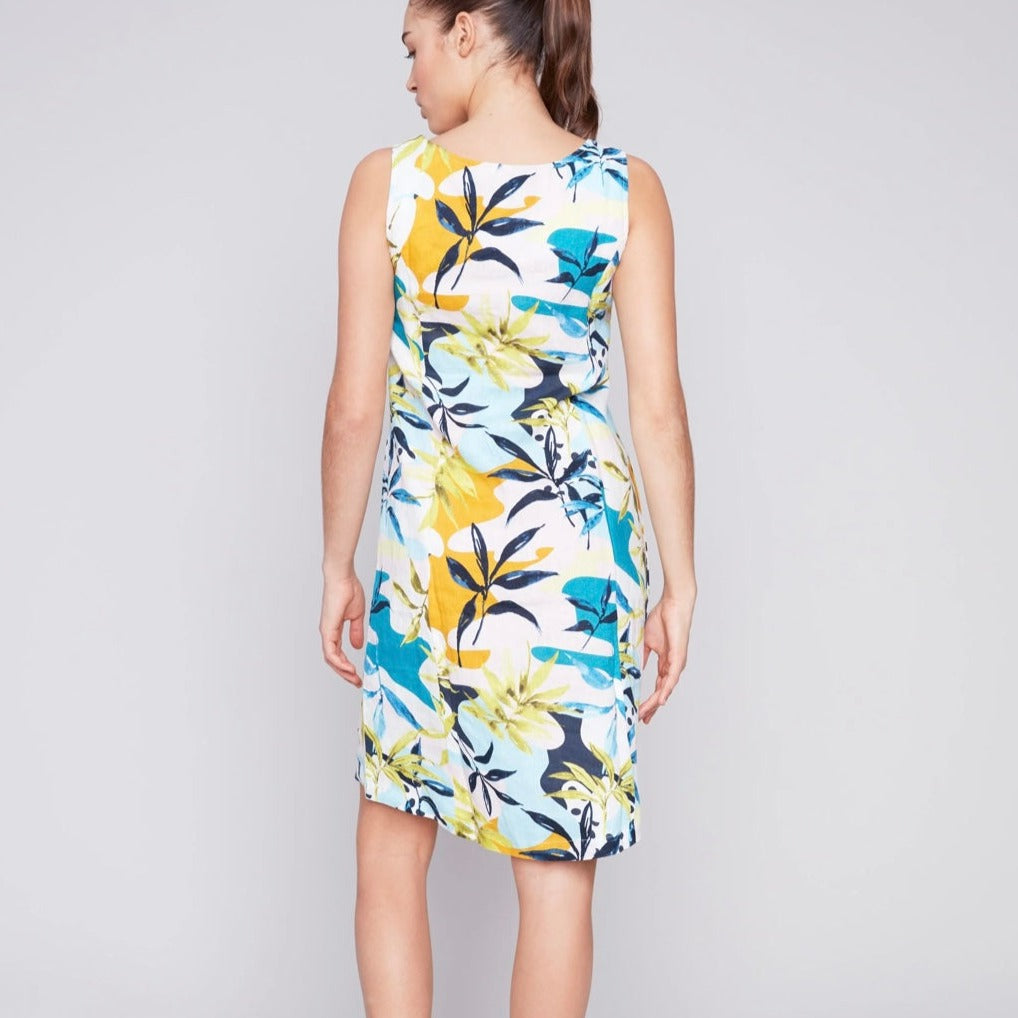 Charlie B - Sleeveless Printed A-Line Linen Dress