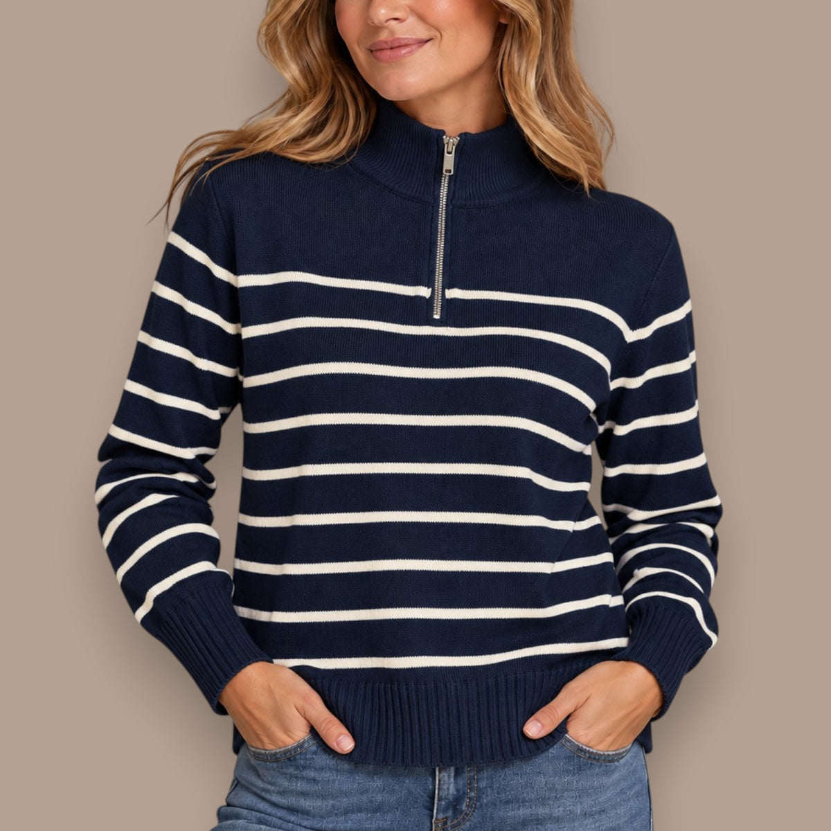 Carreli - Classic Striped Quarter-Zip Sweater