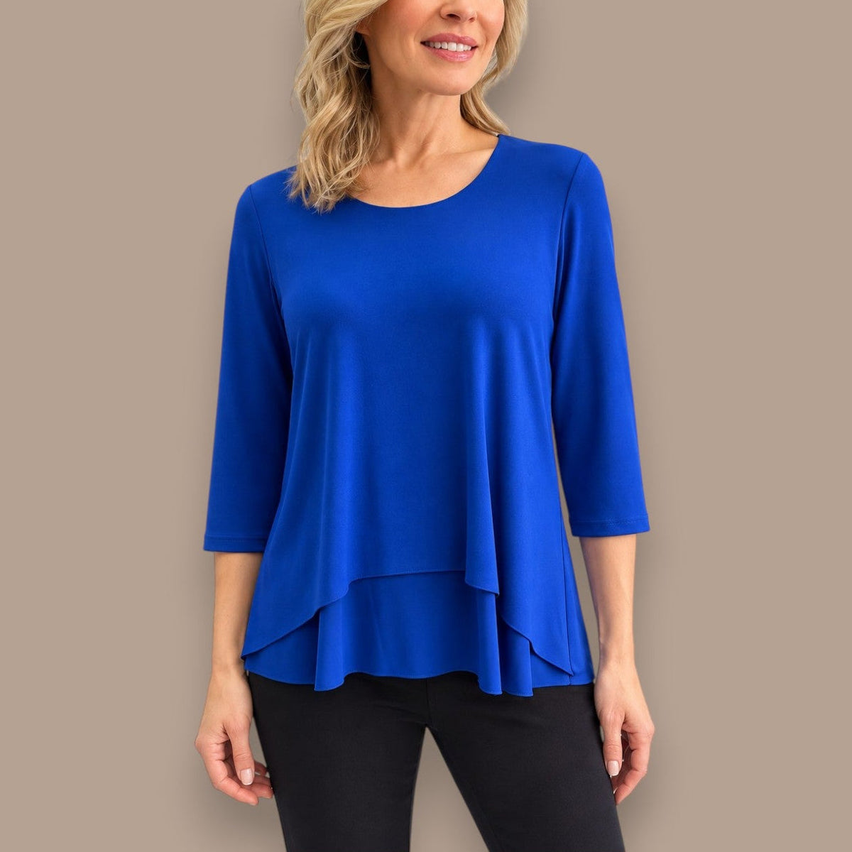 Soft Works - Layered Hem Three-Quarter Sleeve Top