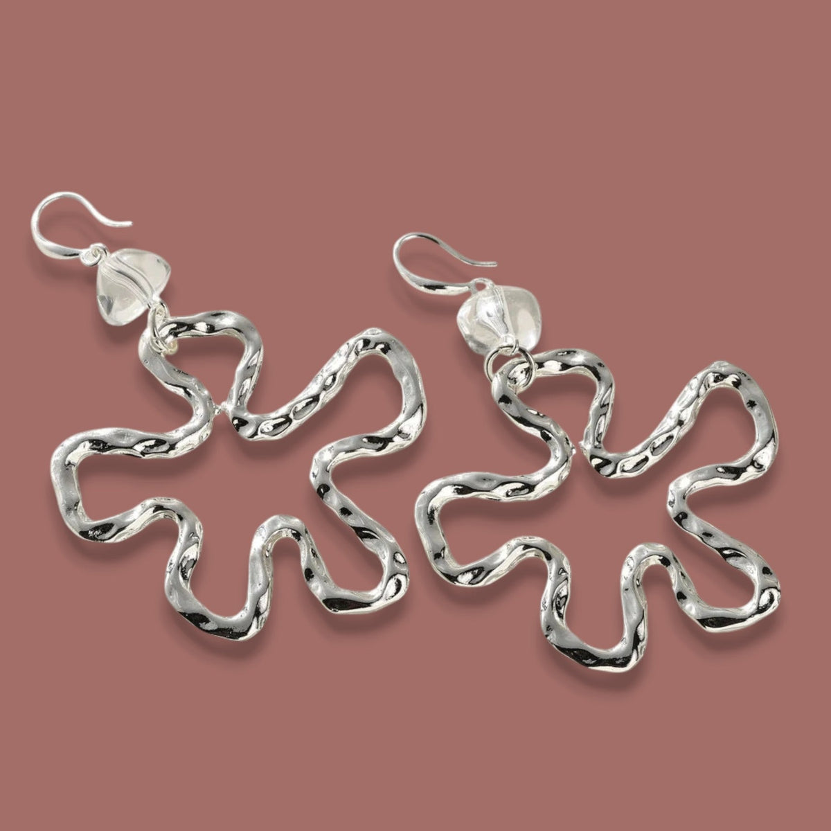 Merx - Silver Wavy Statement Drop Earrings