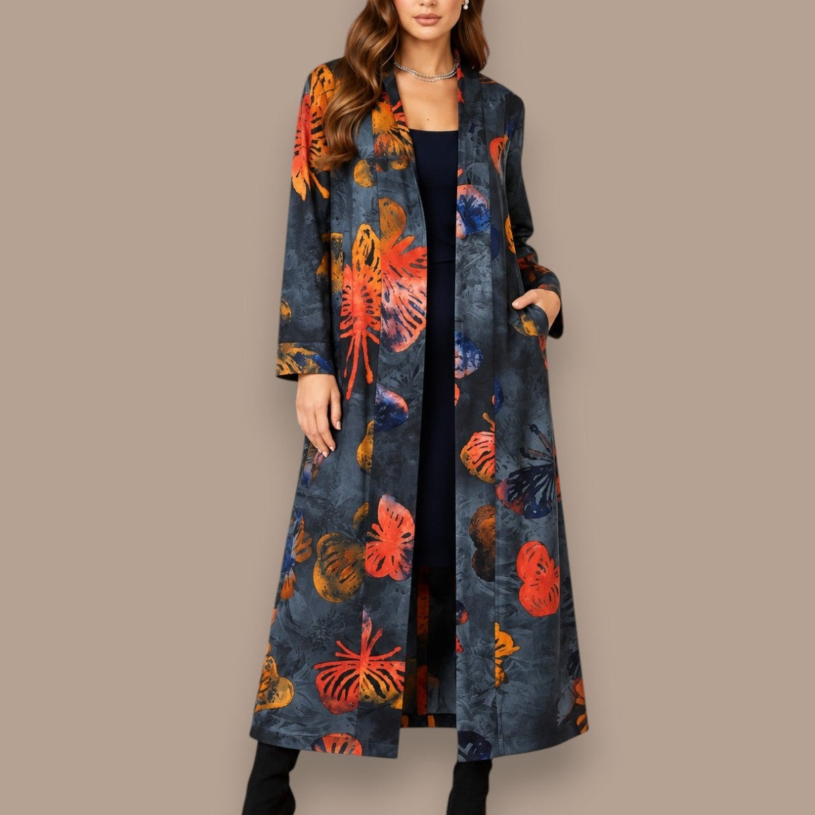 Minkas - Abstract Floral Print Long Duster