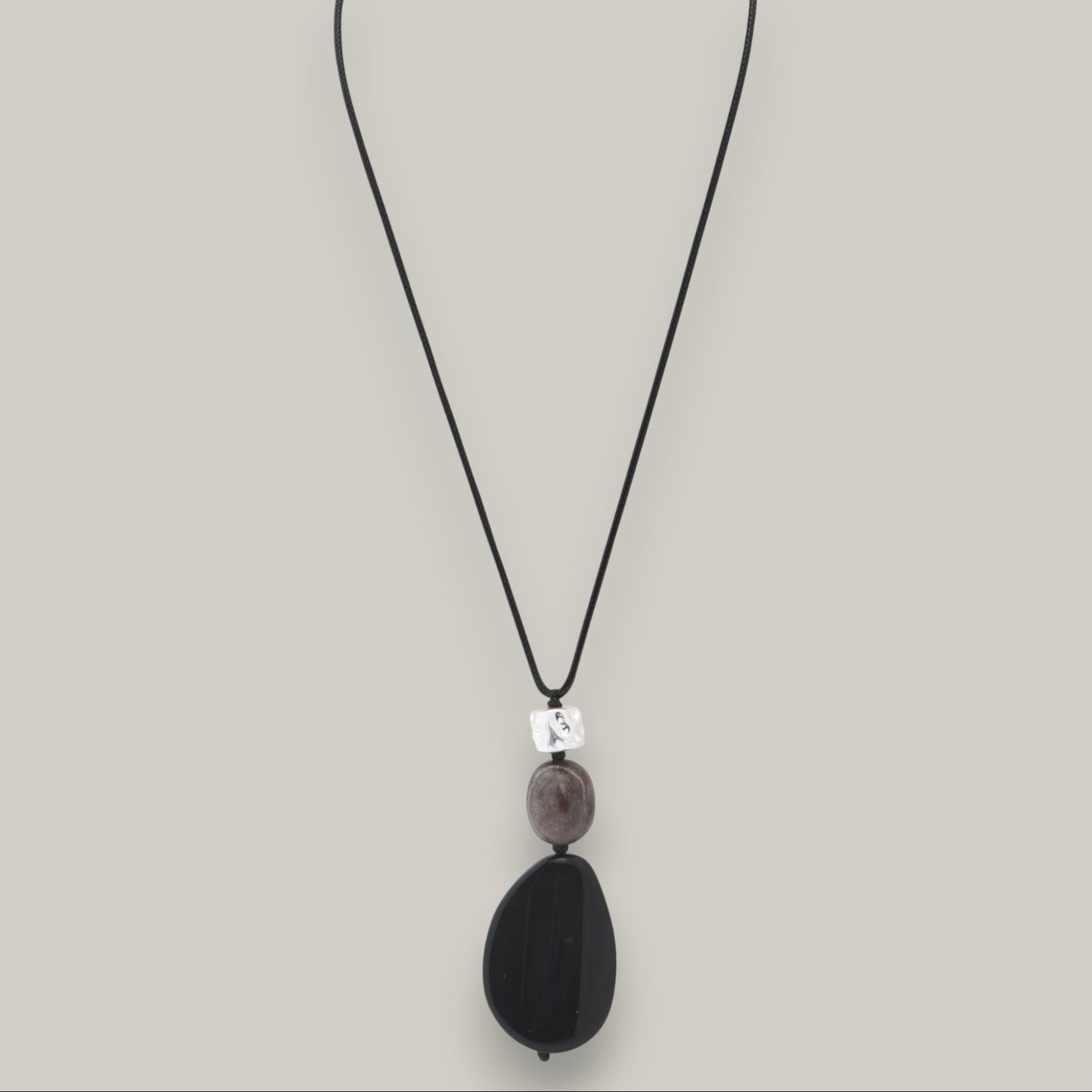Merx - Black Stone Stacked Rope Necklace