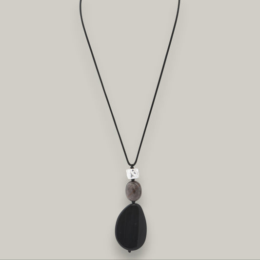 Merx - Black Stone Stacked Rope Necklace
