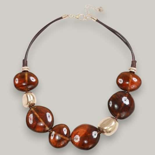 Merx - Matt Gold & Brown Resin Necklace