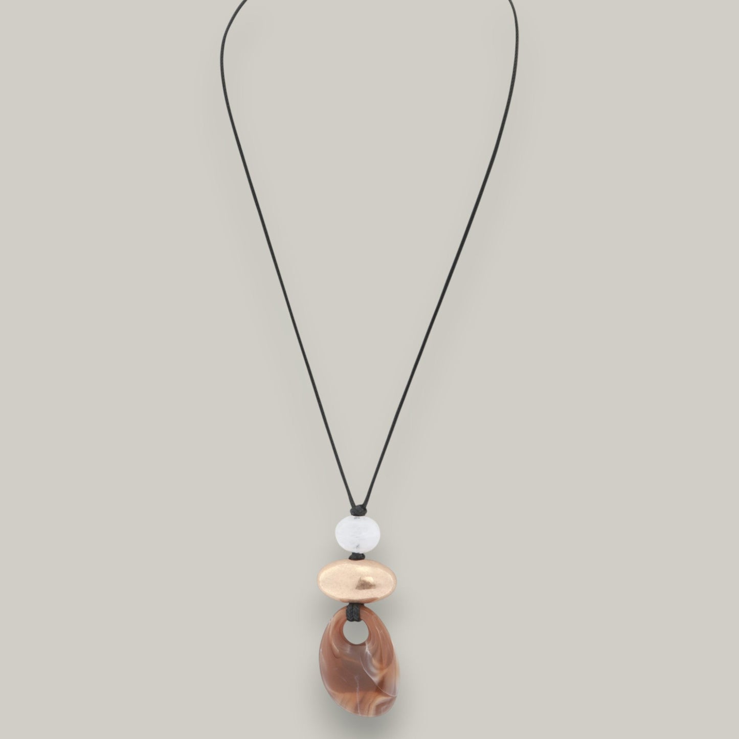 Merx - Matte Gold & Brown Stone Necklace