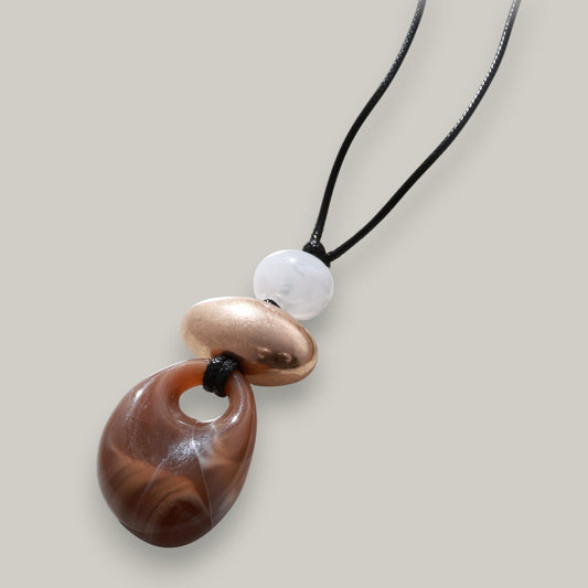 Merx - Matte Gold & Brown Stone Necklace