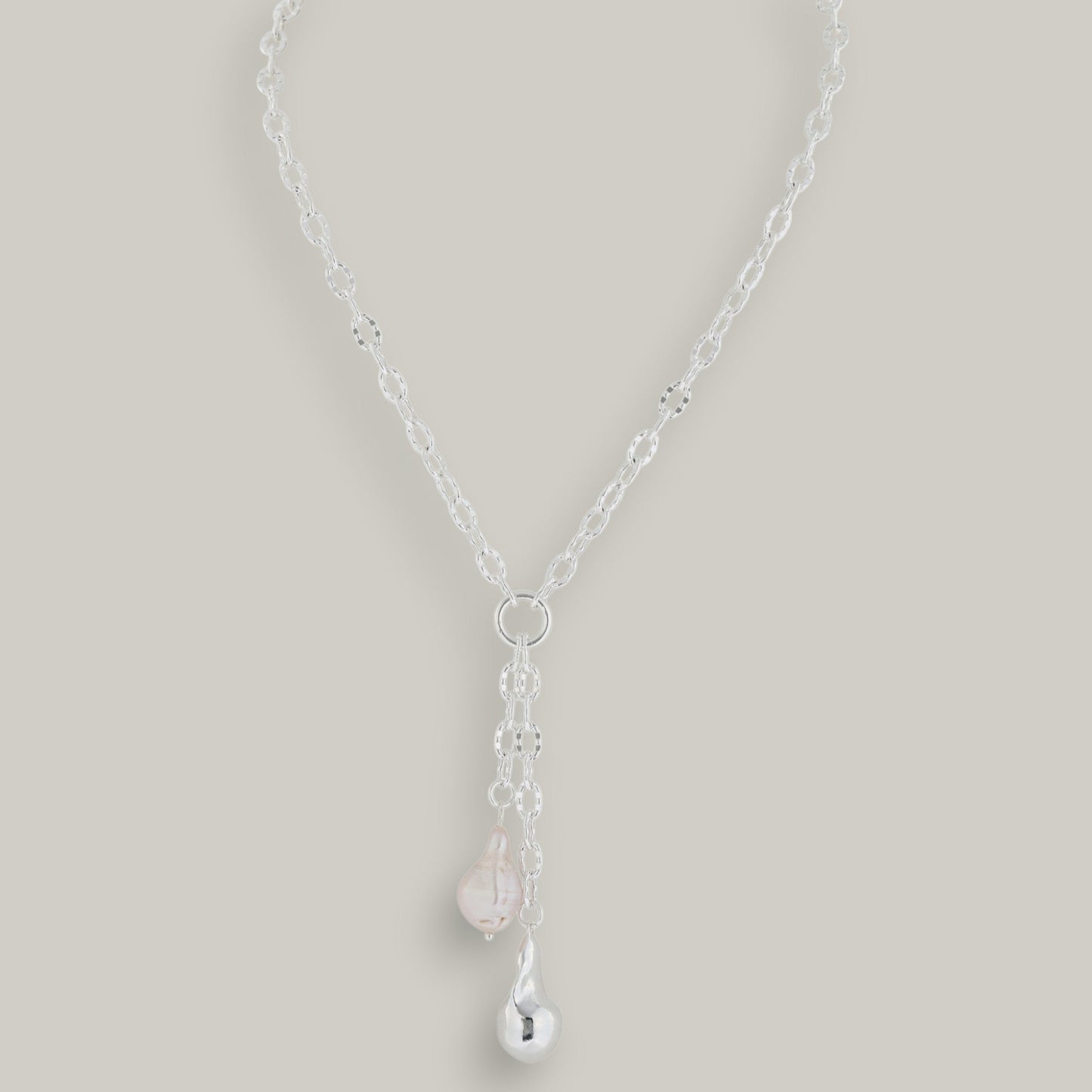 Merx - Silver & White Pearl Droplet Necklace