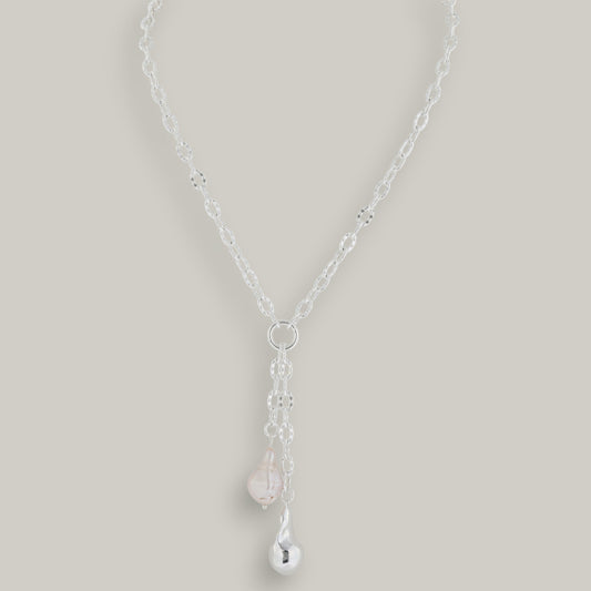 Merx - Silver & White Pearl Droplet Necklace