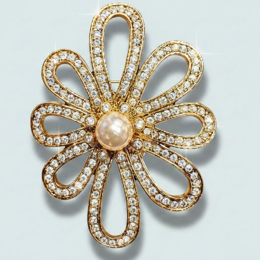 Audrey's - Crystal Bloom Pearl Brooch
