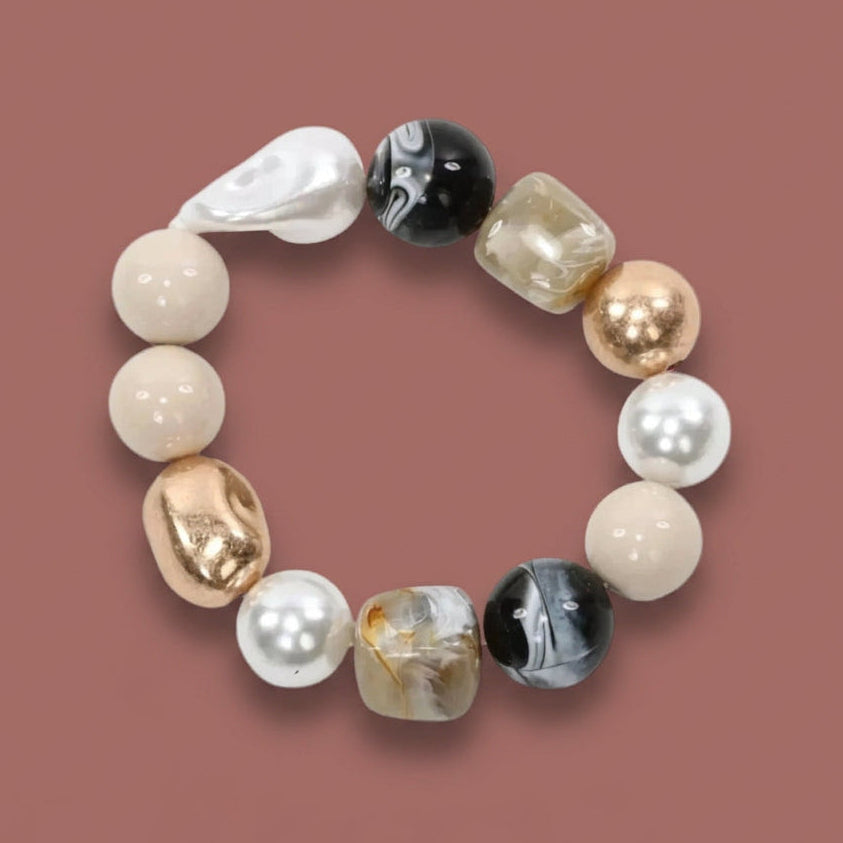 Merx - Mixed Bead & Pearl-Look Bracelet