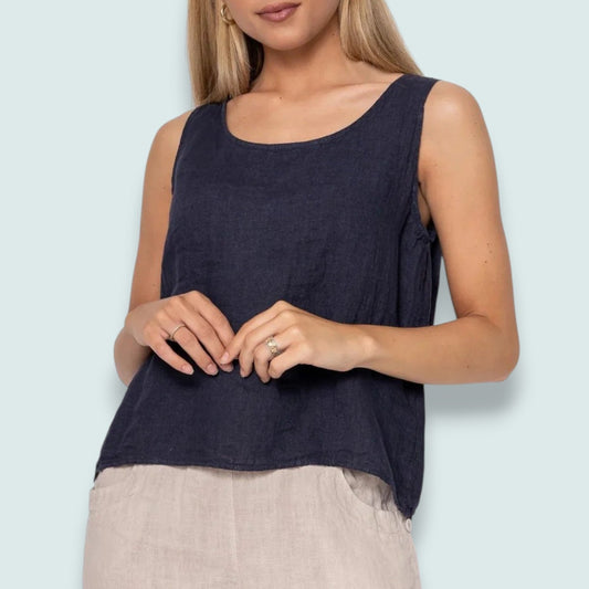 Linen Luv - Linen Button-Back Tank