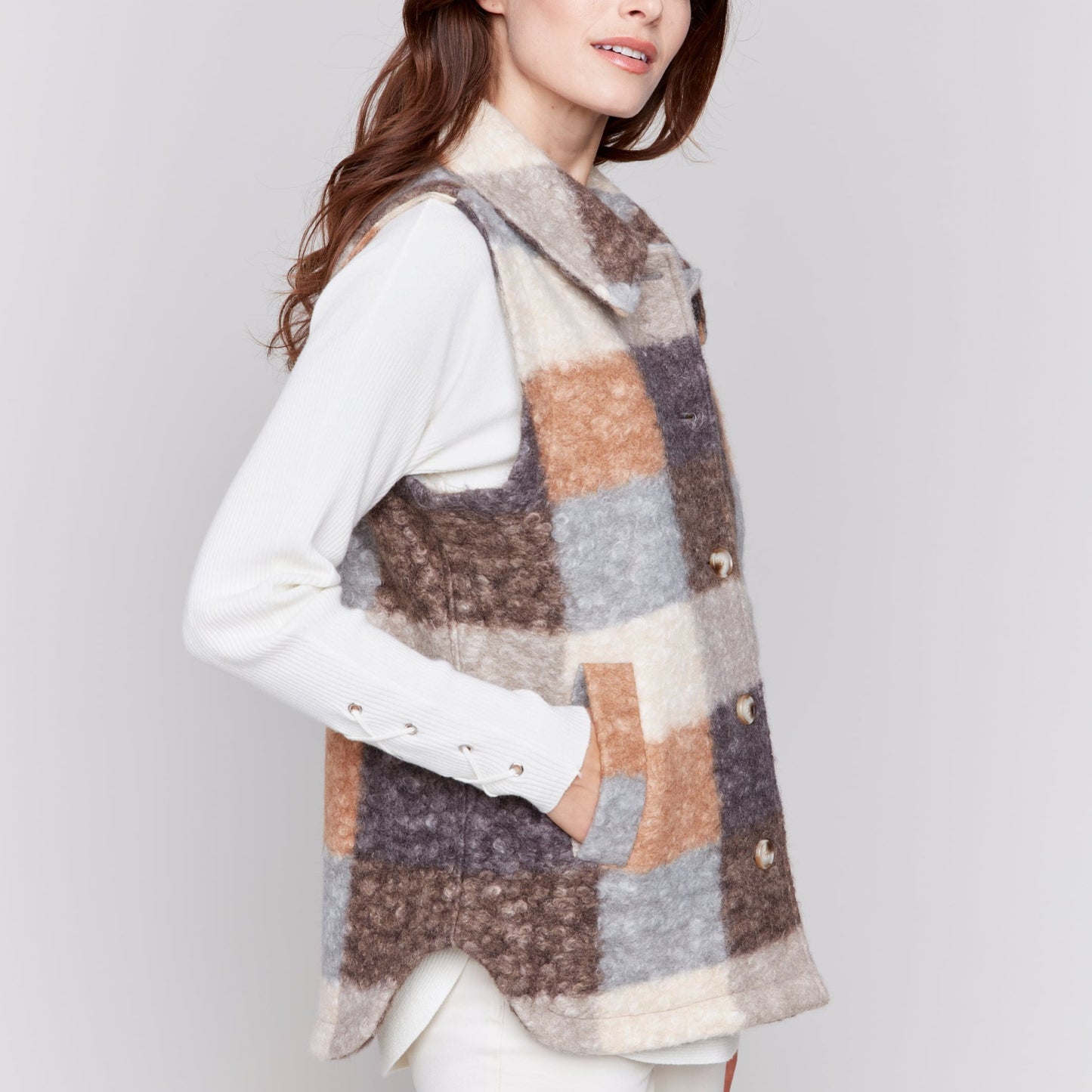 Charlie B - Plaid Boucle Knit Vest