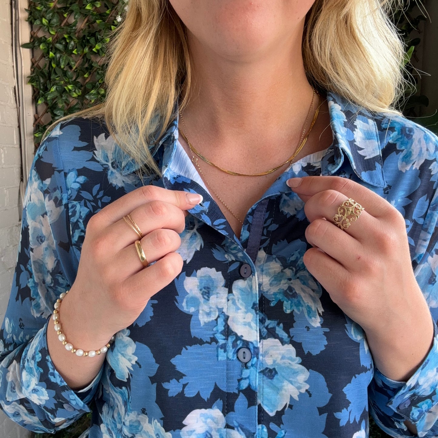 New Label - Floral Blouse With Sheer Sleeves