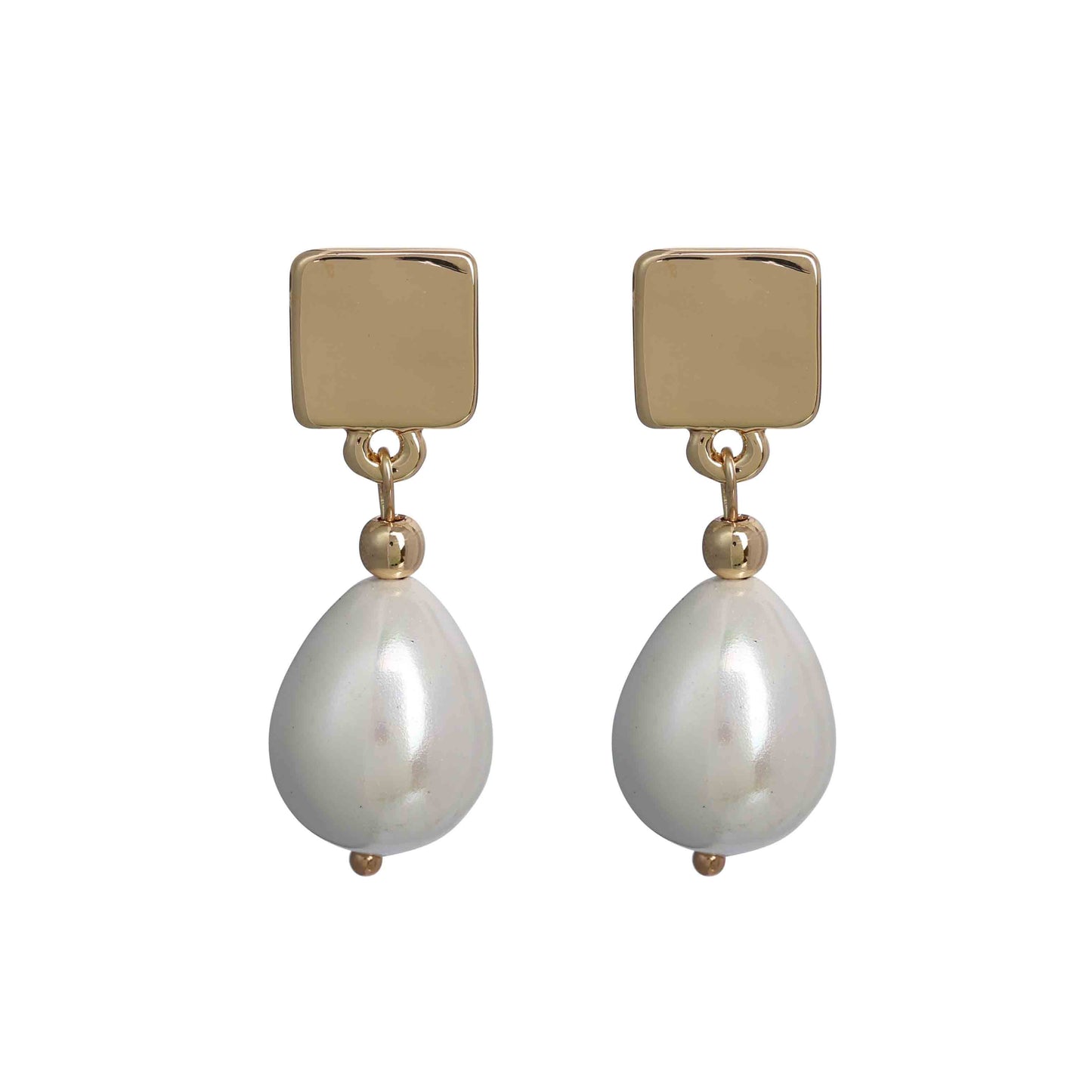 Merx - Square Studs with Dangle Pearls