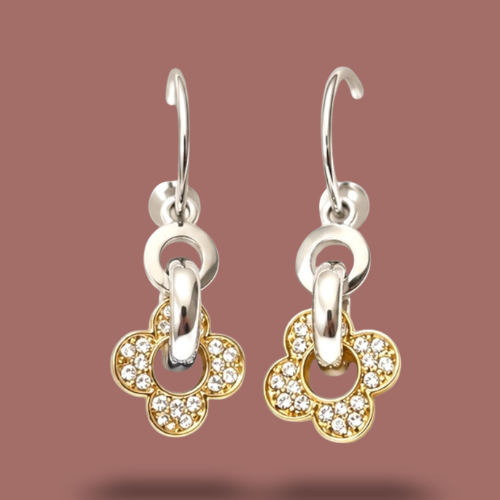 Audrey's - Two-Tone Crystal Clover Drop Earrings