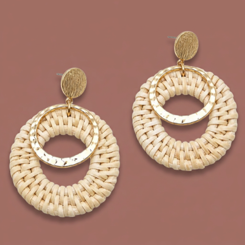 Caracol - Raffia Hoop Drop Earrings
