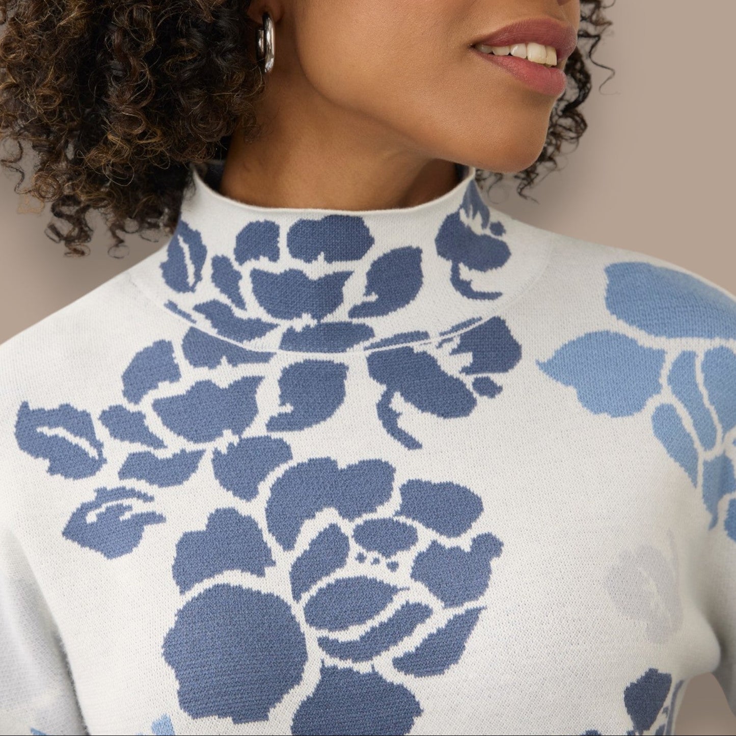 FDJ - Floral Mock Neck Knit Sweater