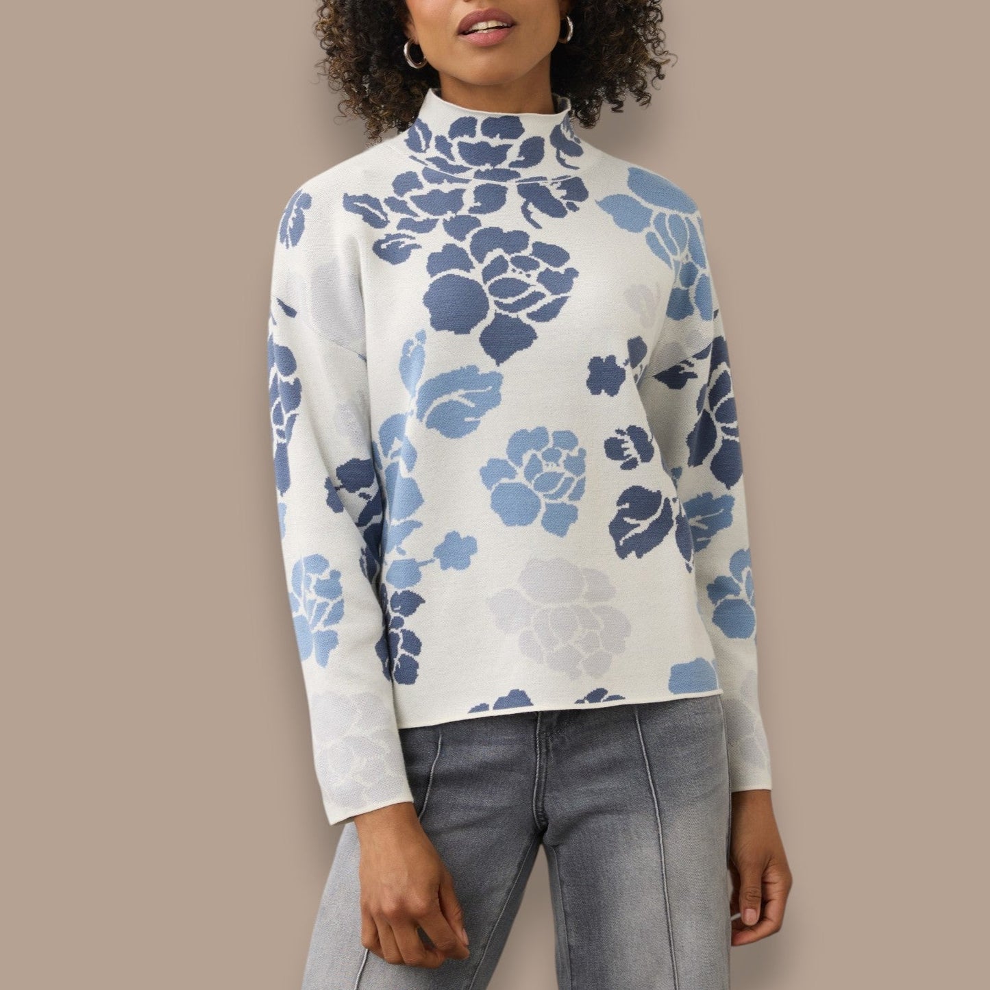 FDJ - Floral Mock Neck Knit Sweater