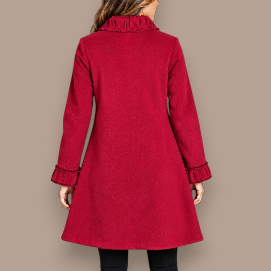 Pure - Ruffle Detail A-Line Coat