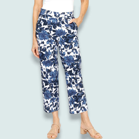 Lisette L - Denim Roses Wide Leg Ankle Pant