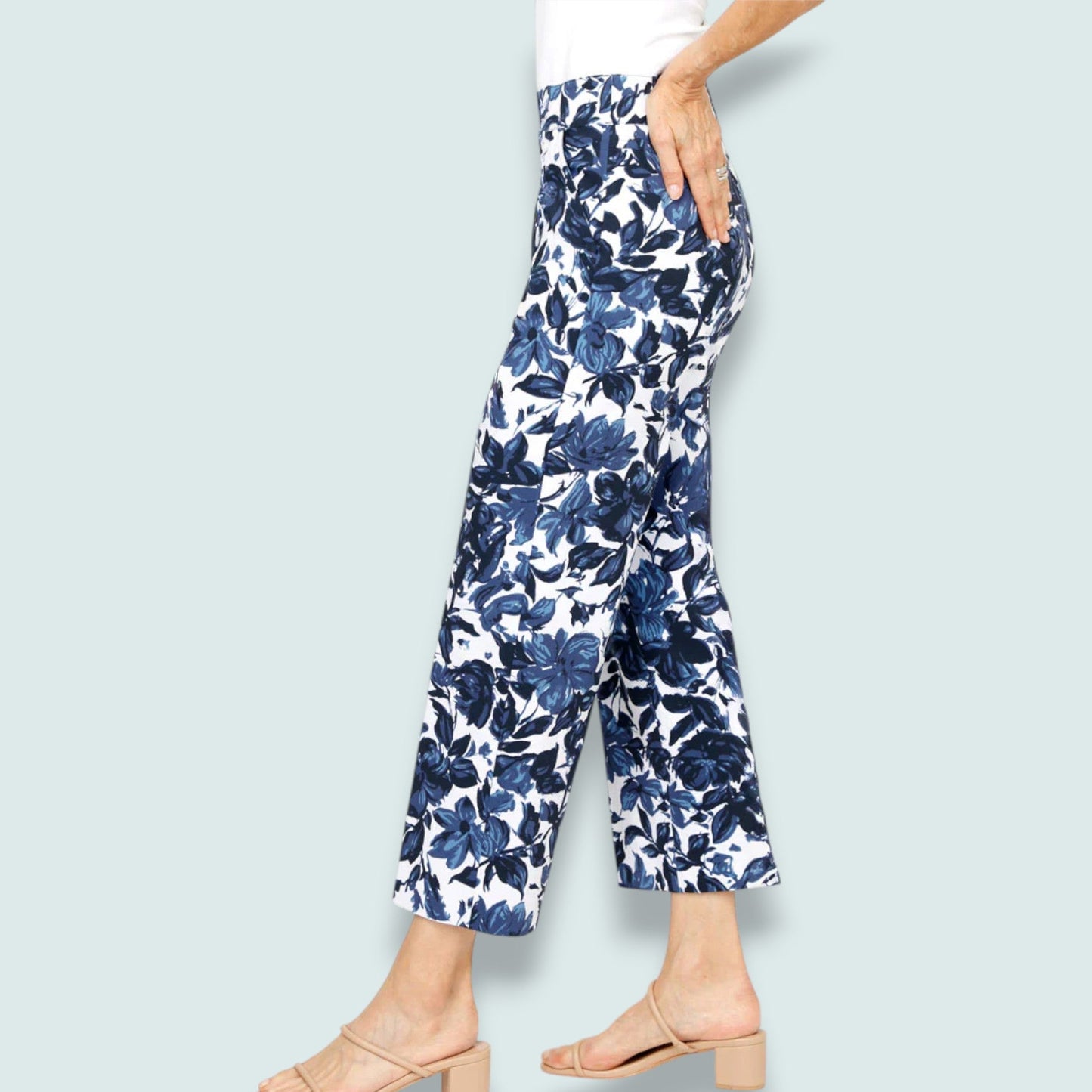 Lisette L - Denim Roses Wide Leg Ankle Pant