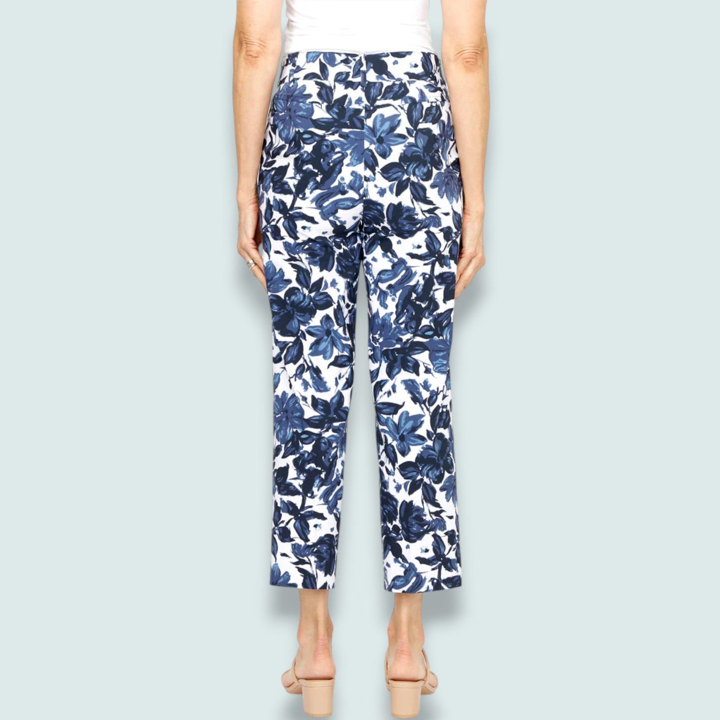 Lisette L - Denim Roses Wide Leg Ankle Pant