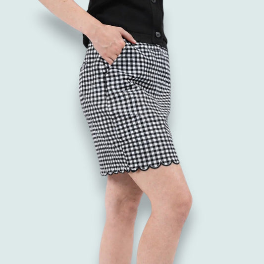 Lisette L - Gingham Scallop-Hem Skort