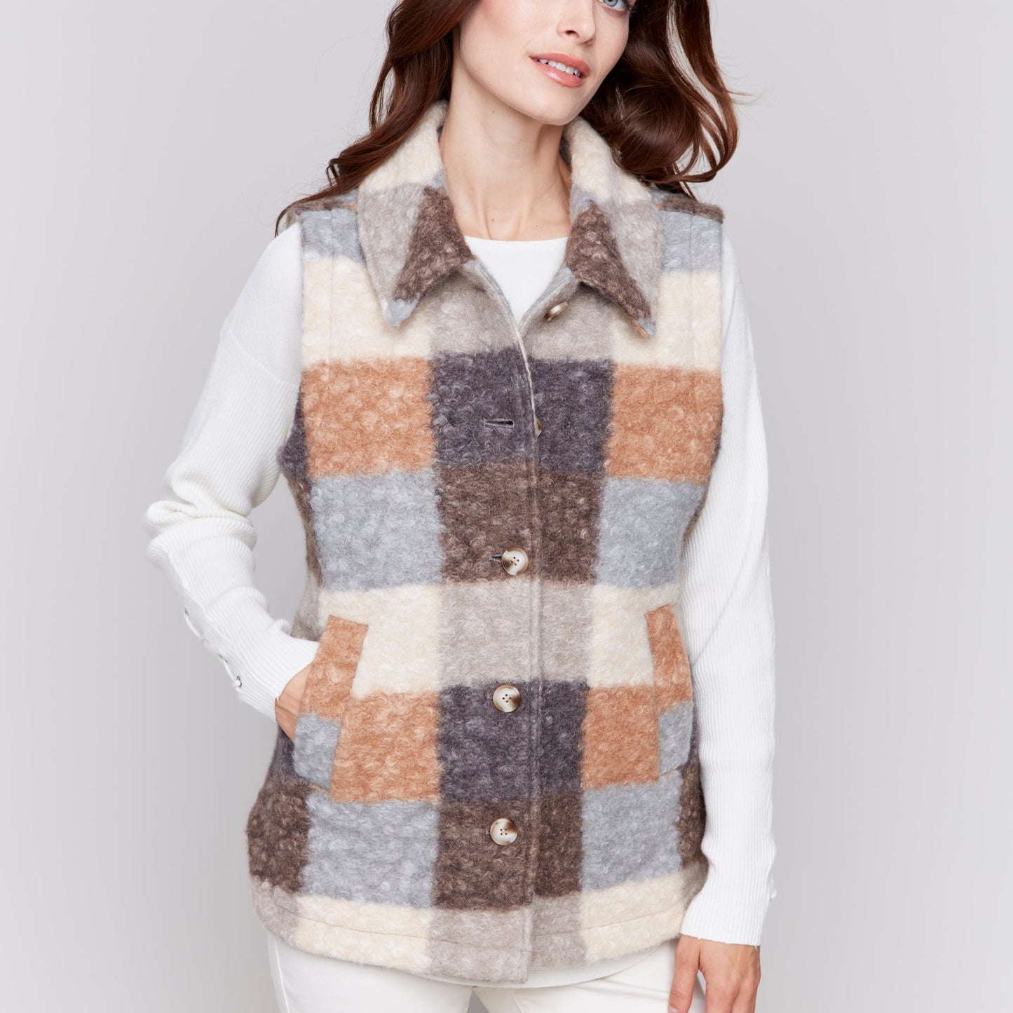 Charlie B - Plaid Boucle Knit Vest