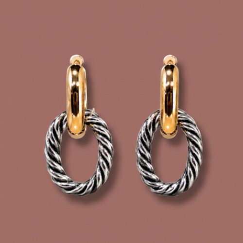 Audrey's - Two-Tone Twisted Link Drop Earrings