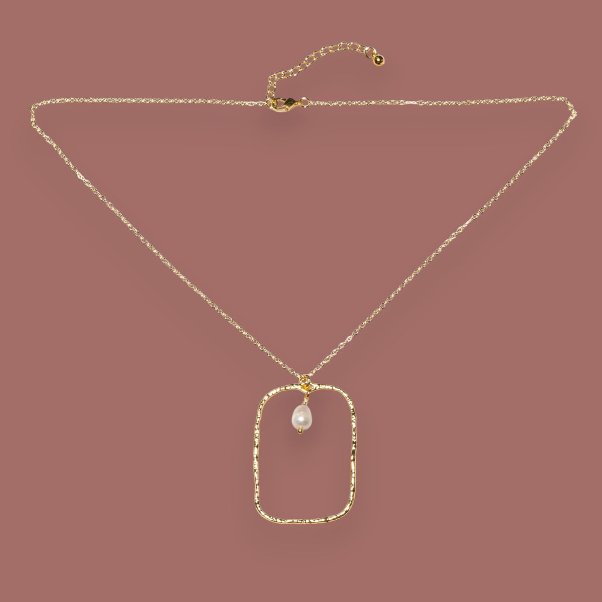 Suzie Blue - Hammered Rectangle Necklace With Pearl Pendant