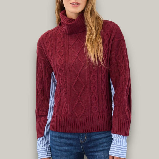 FDJ - Mixed Media Cable Knit Turtleneck Sweater
