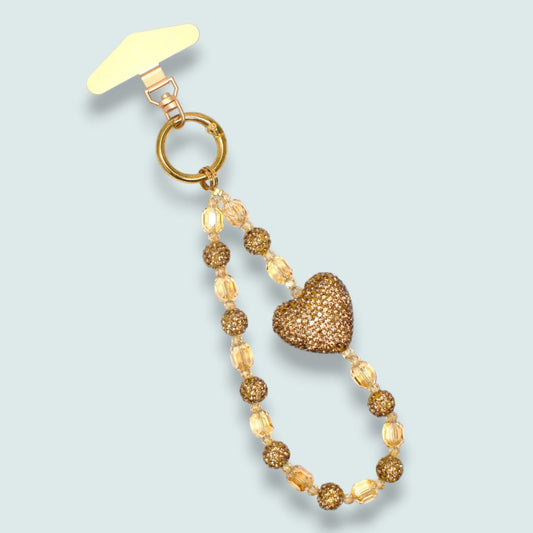 Luv & Co - Champagne Crystal Heart Phone Wristlet