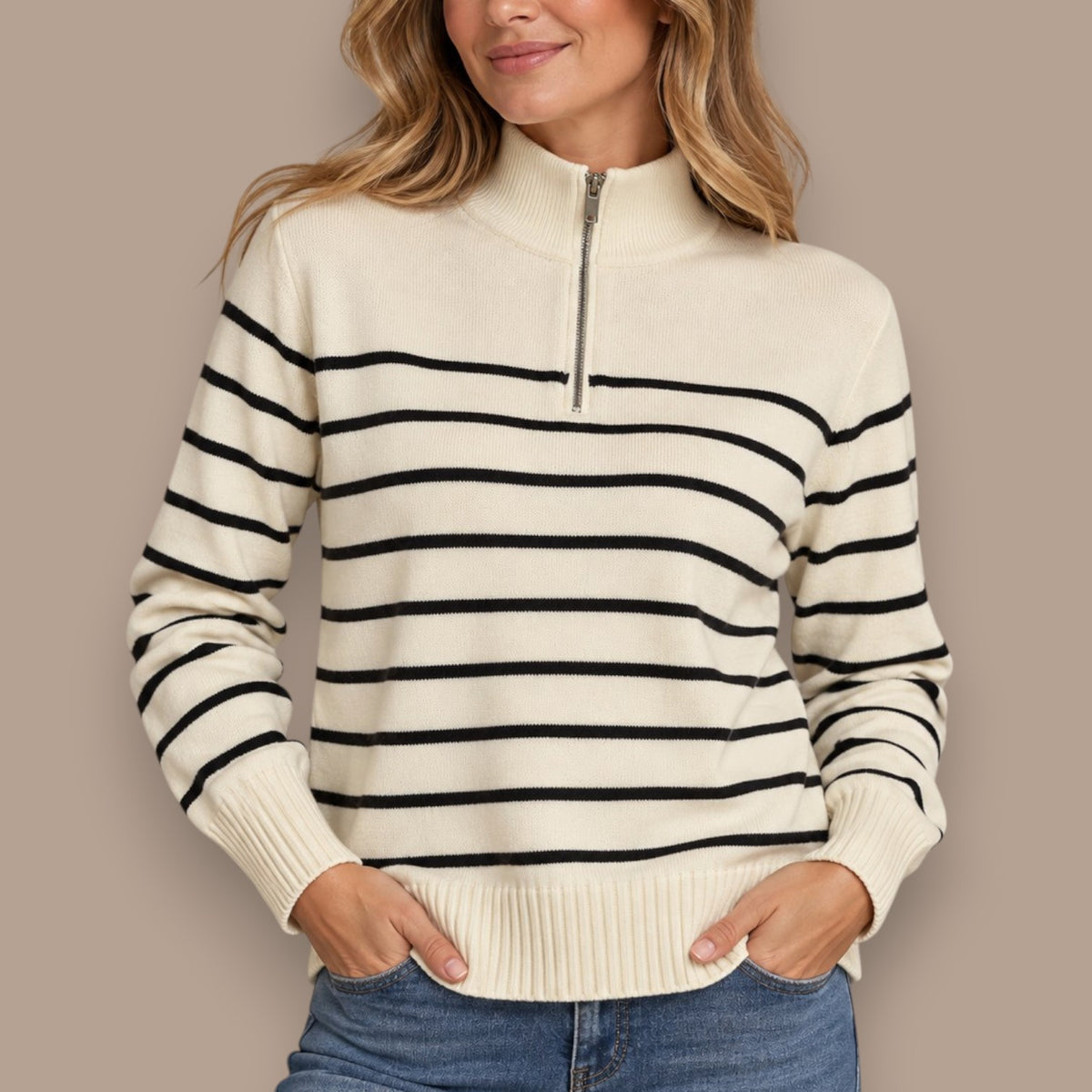 Carreli - Classic Striped Quarter-Zip Sweater