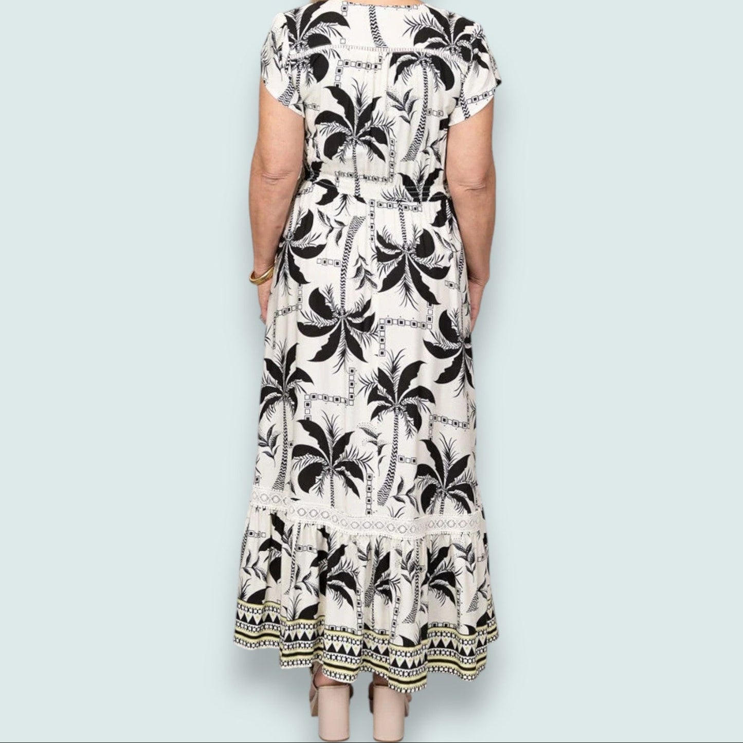 Papillon - Flutter Sleeve Palm Maxi Dress