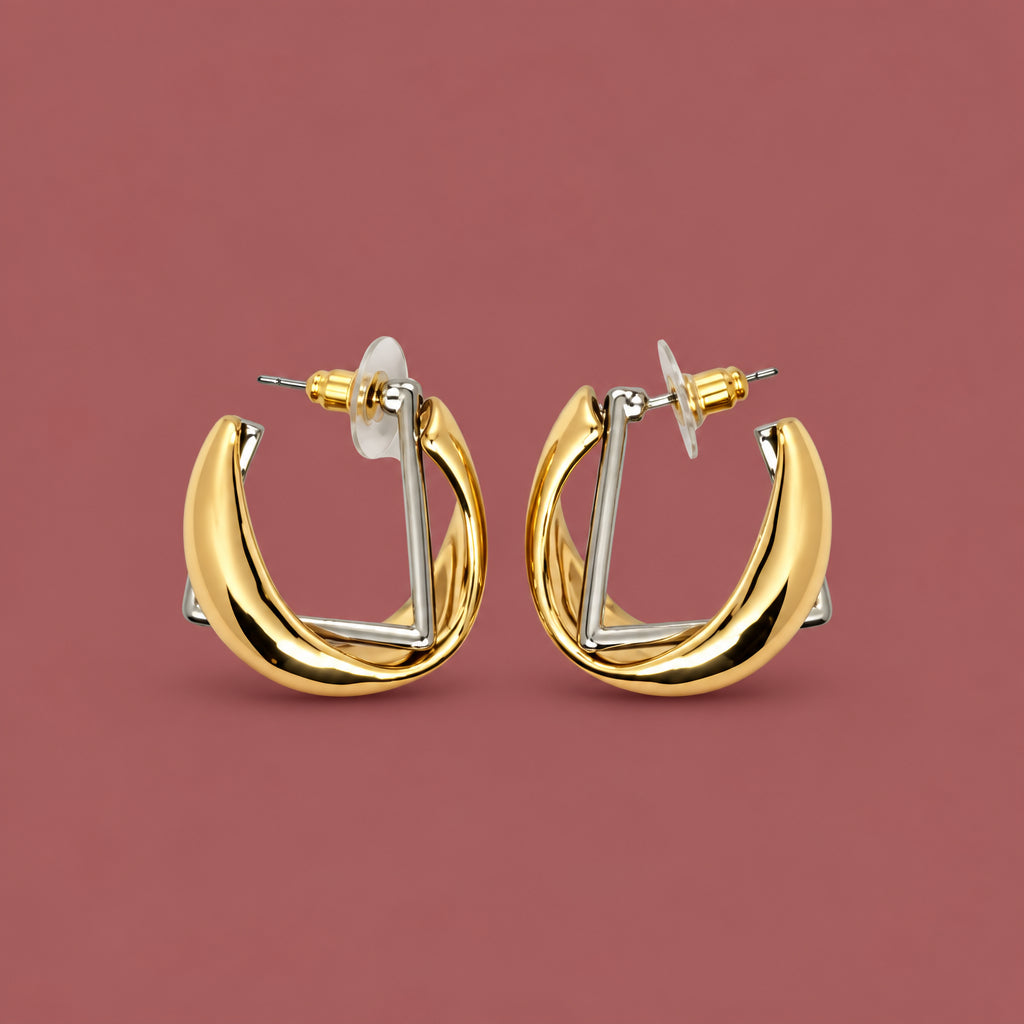 Audrey's - Mixed Metal Geometrical Hoop Earring