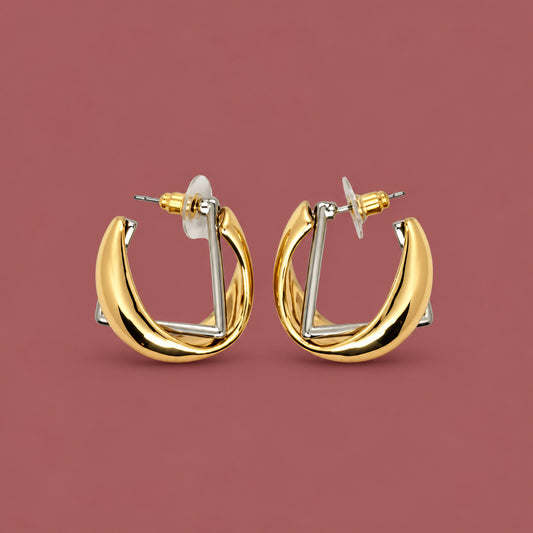 Audrey's - Mixed Metal Geometrical Hoop Earring