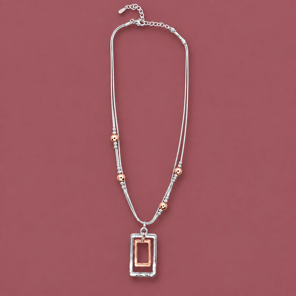 Audrey's - Silver & Pink Rectangle Pendant Necklace